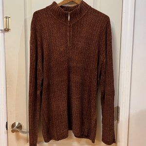 Michael Brandon Men's XL 65% Acrylic/35% Nylon L/S Qtr Zip Ribbed Sweater. Brown
